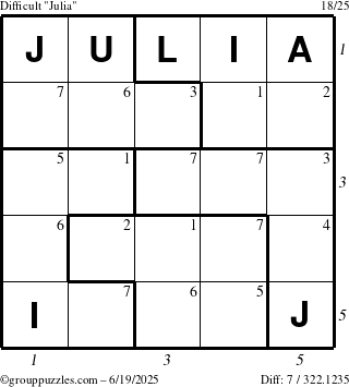 The grouppuzzles.com Difficult Julia puzzle for Thursday June 19, 2025 with all 7 steps marked