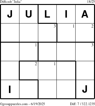 The grouppuzzles.com Difficult Julia puzzle for Thursday June 19, 2025 with the first 3 steps marked