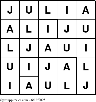 The grouppuzzles.com Answer grid for the Julia puzzle for Thursday June 19, 2025