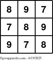 The grouppuzzles.com Answer grid for the TicTac-789 puzzle for Thursday June 19, 2025