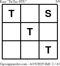 The grouppuzzles.com Easy TicTac-STU puzzle for Thursday June 19, 2025