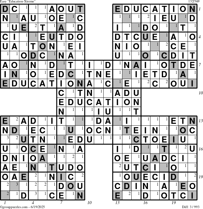 The grouppuzzles.com Easy Education-Xtreme puzzle for Thursday June 19, 2025 with all 3 steps marked