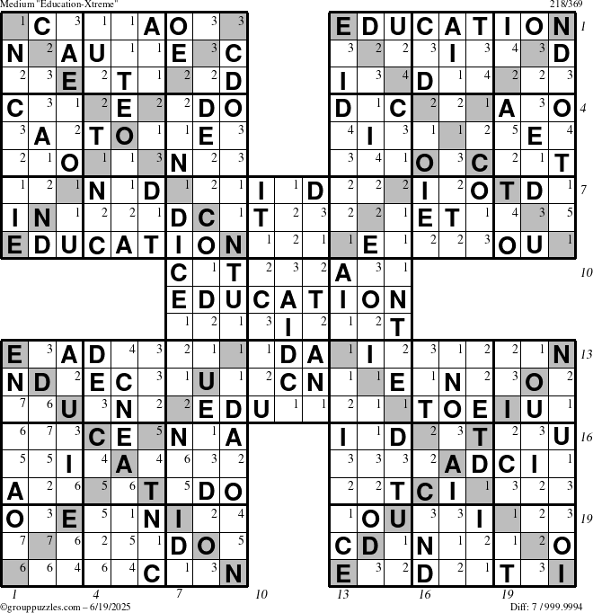 The grouppuzzles.com Medium Education-Xtreme puzzle for Thursday June 19, 2025 with all 7 steps marked