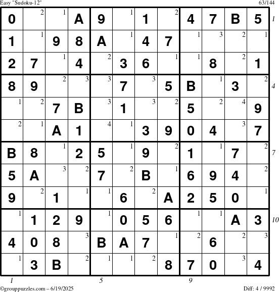 The grouppuzzles.com Easy Sudoku-12 puzzle for Thursday June 19, 2025 with all 4 steps marked