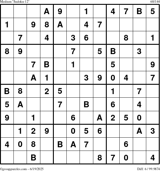The grouppuzzles.com Medium Sudoku-12 puzzle for Thursday June 19, 2025