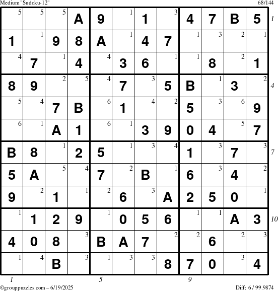 The grouppuzzles.com Medium Sudoku-12 puzzle for Thursday June 19, 2025 with all 6 steps marked