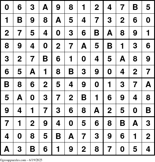The grouppuzzles.com Answer grid for the Sudoku-12 puzzle for Thursday June 19, 2025