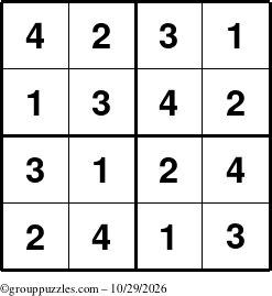 The grouppuzzles.com Answer grid for the Sudoku-4 puzzle for Thursday October 29, 2026