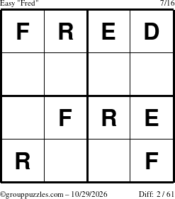The grouppuzzles.com Easy Fred puzzle for Thursday October 29, 2026