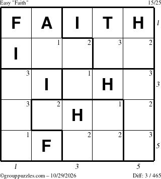 The grouppuzzles.com Easy Faith puzzle for Thursday October 29, 2026, suitable for printing, with all 3 steps marked