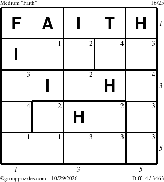The grouppuzzles.com Medium Faith puzzle for Thursday October 29, 2026, suitable for printing, with all 4 steps marked