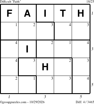 The grouppuzzles.com Difficult Faith puzzle for Thursday October 29, 2026 with all 4 steps marked