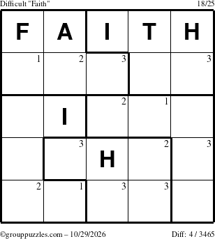 The grouppuzzles.com Difficult Faith puzzle for Thursday October 29, 2026 with the first 3 steps marked