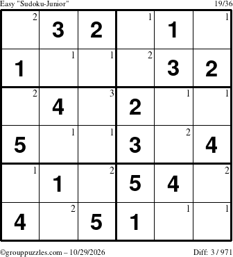 The grouppuzzles.com Easy Sudoku-Junior puzzle for Thursday October 29, 2026 with the first 3 steps marked