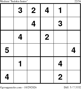 The grouppuzzles.com Medium Sudoku-Junior puzzle for Thursday October 29, 2026