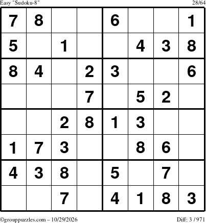 The grouppuzzles.com Easy Sudoku-8 puzzle for Thursday October 29, 2026