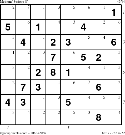 The grouppuzzles.com Medium Sudoku-8 puzzle for Thursday October 29, 2026 with all 7 steps marked