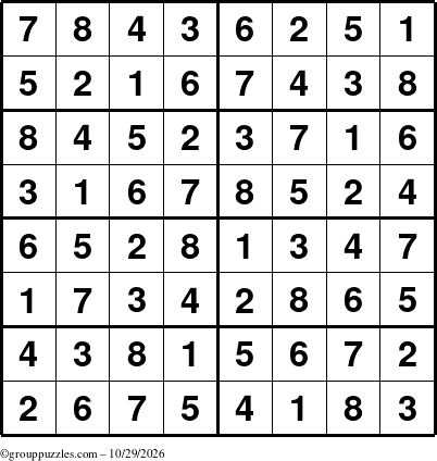 The grouppuzzles.com Answer grid for the Sudoku-8 puzzle for Thursday October 29, 2026