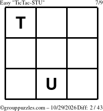 The grouppuzzles.com Easy TicTac-STU puzzle for Thursday October 29, 2026