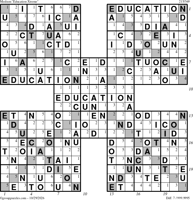 The grouppuzzles.com Medium Education-Xtreme puzzle for Thursday October 29, 2026 with all 7 steps marked