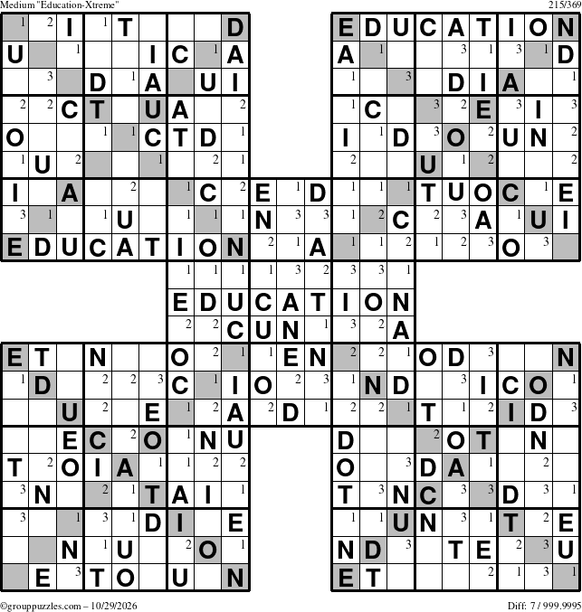The grouppuzzles.com Medium Education-Xtreme puzzle for Thursday October 29, 2026 with the first 3 steps marked