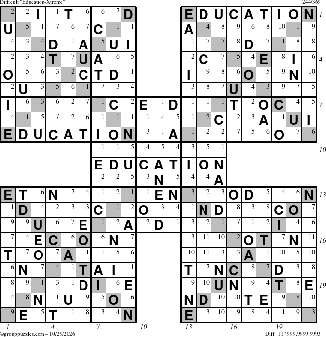 The grouppuzzles.com Difficult Education-Xtreme puzzle for Thursday October 29, 2026 with all 11 steps marked
