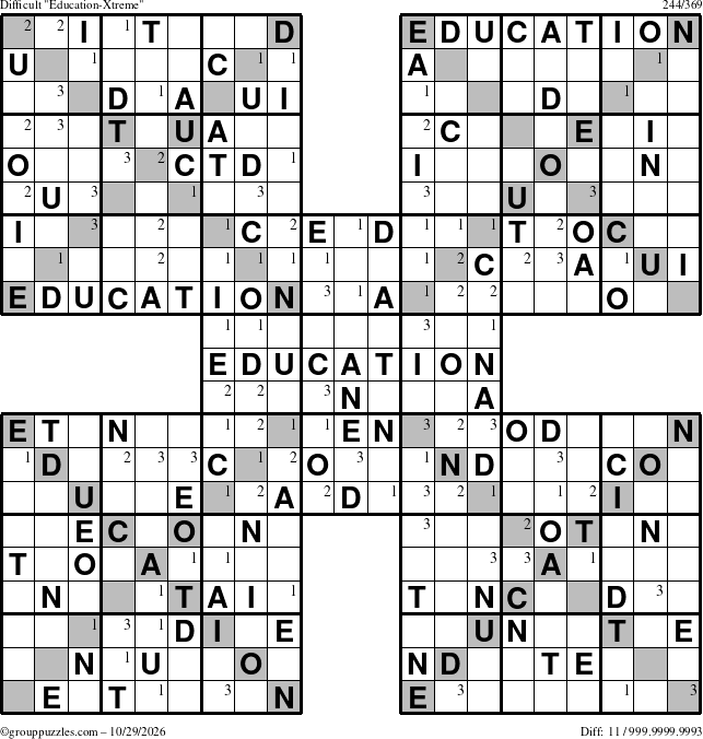 The grouppuzzles.com Difficult Education-Xtreme puzzle for Thursday October 29, 2026 with the first 3 steps marked