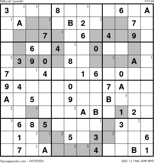 The grouppuzzles.com Difficult tpsmith puzzle for Thursday October 29, 2026 with the first 3 steps marked