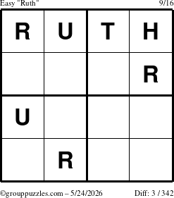 The grouppuzzles.com Easy Ruth puzzle for Sunday May 24, 2026