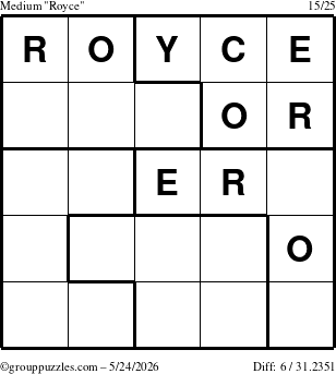 The grouppuzzles.com Medium Royce puzzle for Sunday May 24, 2026
