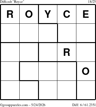The grouppuzzles.com Difficult Royce puzzle for Sunday May 24, 2026