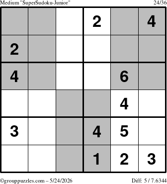 The grouppuzzles.com Medium SuperSudoku-Junior puzzle for Sunday May 24, 2026