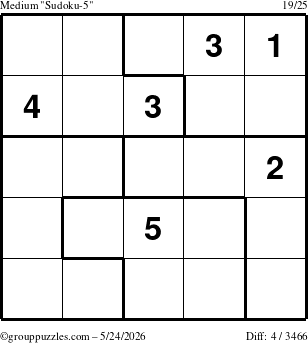 The grouppuzzles.com Medium Sudoku-5 puzzle for Sunday May 24, 2026