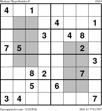 The grouppuzzles.com Medium HyperSudoku-8 puzzle for Sunday May 24, 2026