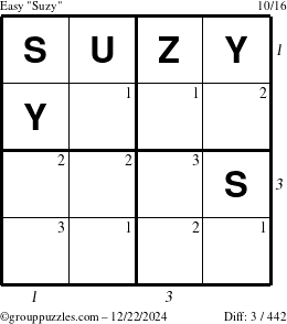 The grouppuzzles.com Easy Suzy puzzle for Sunday December 22, 2024 with all 3 steps marked