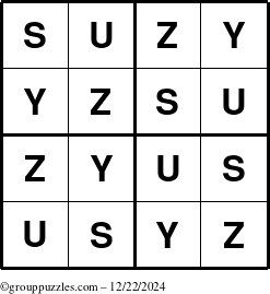 The grouppuzzles.com Answer grid for the Suzy puzzle for Sunday December 22, 2024