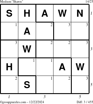 The grouppuzzles.com Medium Shawn puzzle for Sunday December 22, 2024 with all 3 steps marked