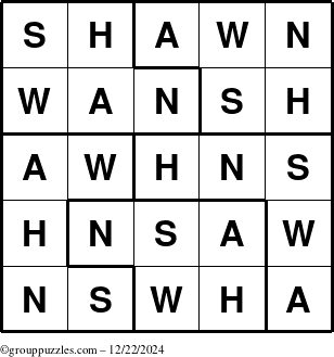 The grouppuzzles.com Answer grid for the Shawn puzzle for Sunday December 22, 2024