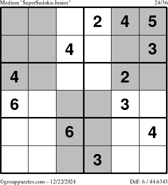 The grouppuzzles.com Medium SuperSudoku-Junior puzzle for Sunday December 22, 2024