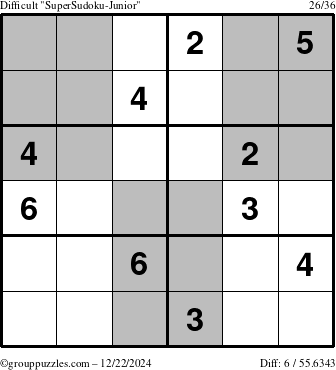 The grouppuzzles.com Difficult SuperSudoku-Junior puzzle for Sunday December 22, 2024