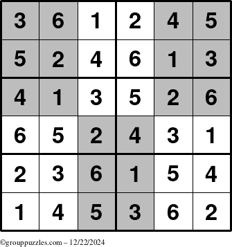 The grouppuzzles.com Answer grid for the SuperSudoku-Junior puzzle for Sunday December 22, 2024