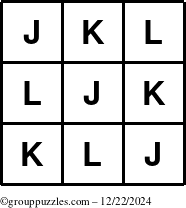 The grouppuzzles.com Answer grid for the TicTac-JKL puzzle for Sunday December 22, 2024