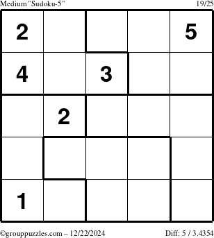 The grouppuzzles.com Medium Sudoku-5 puzzle for Sunday December 22, 2024