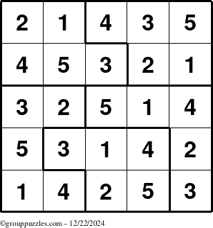 The grouppuzzles.com Answer grid for the Sudoku-5 puzzle for Sunday December 22, 2024