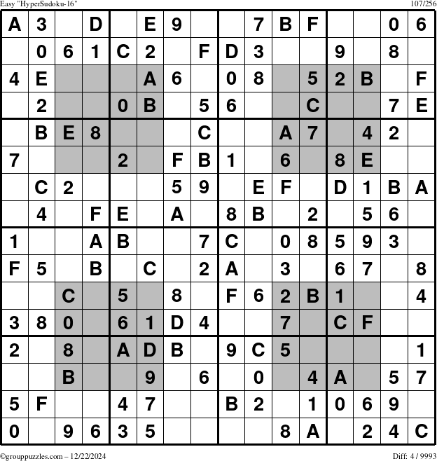 The grouppuzzles.com Easy HyperSudoku-16 puzzle for Sunday December 22, 2024