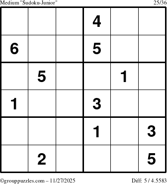 The grouppuzzles.com Medium Sudoku-Junior puzzle for Thursday November 27, 2025