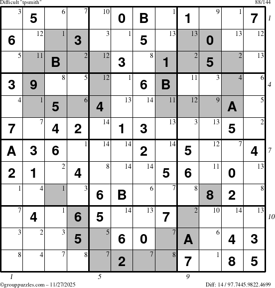 The grouppuzzles.com Difficult tpsmith puzzle for Thursday November 27, 2025, suitable for printing, with all 14 steps marked