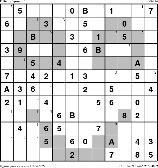 The grouppuzzles.com Difficult tpsmith puzzle for Thursday November 27, 2025 with the first 3 steps marked