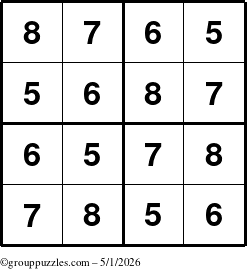 The grouppuzzles.com Answer grid for the Sudoku-4-5678 puzzle for Friday May 1, 2026