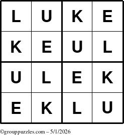 The grouppuzzles.com Answer grid for the Luke puzzle for Friday May 1, 2026